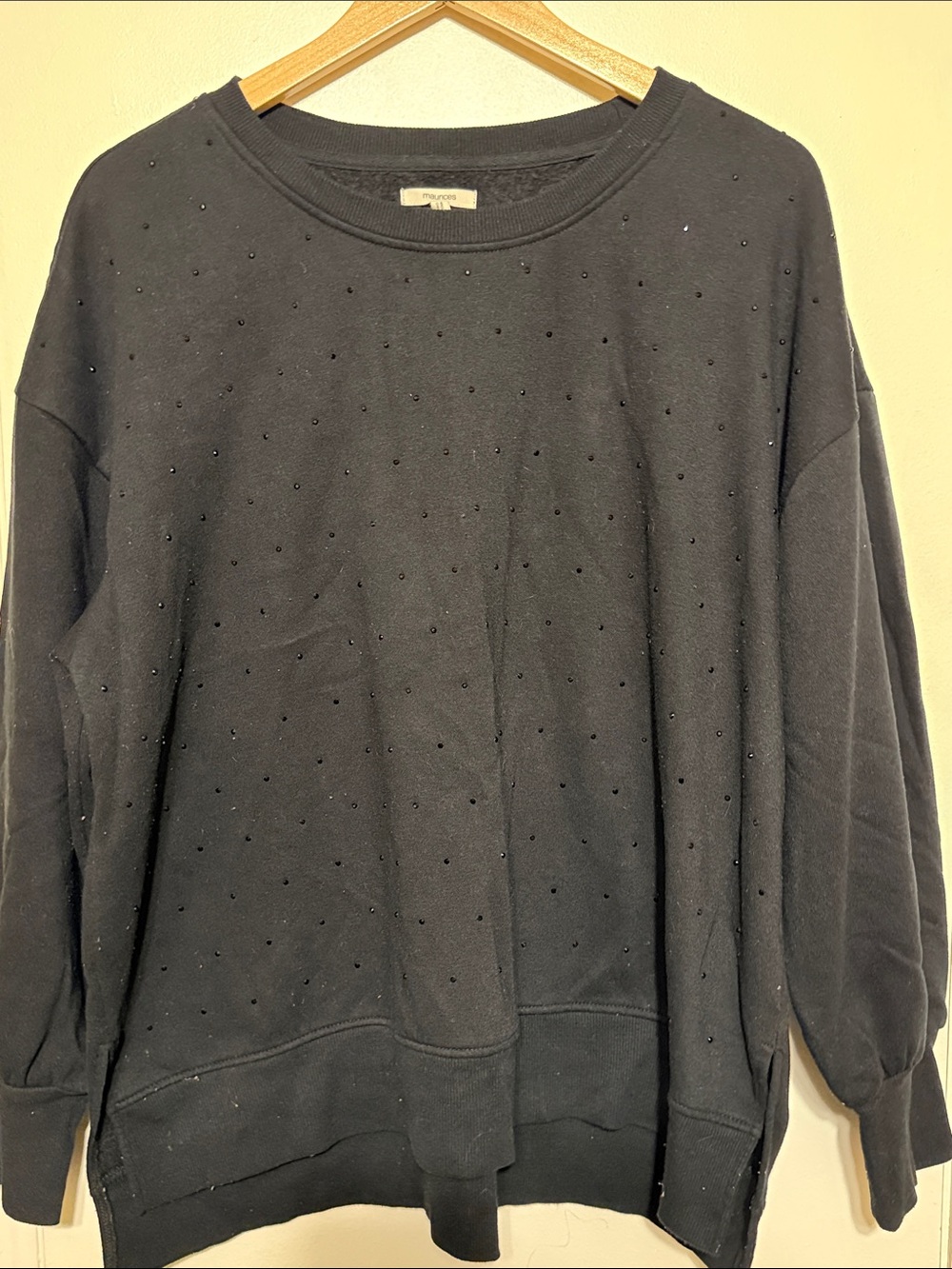 Maurices Black Crewneck Sweatshirt with Sparkle Rhinestone Detail